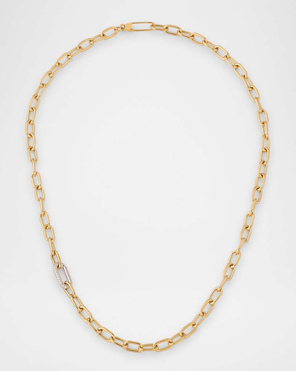 18K Gold Paperclip Necklace with Diamonds